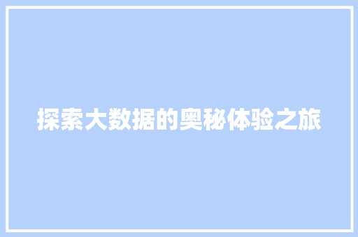 探索大数据的奥秘体验之旅  第1张