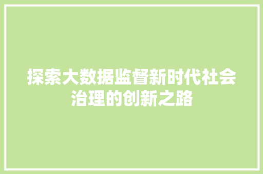 探索大数据监督新时代社会治理的创新之路  第1张