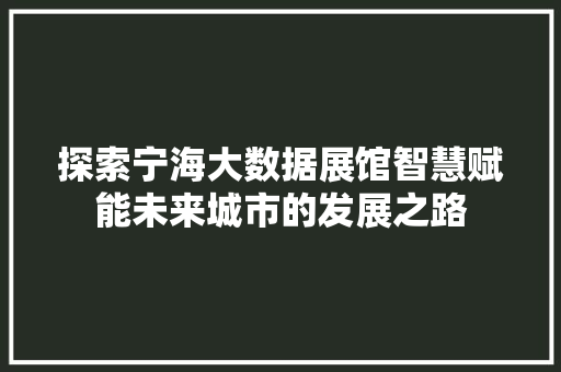 探索宁海大数据展馆智慧赋能未来城市的发展之路  第1张
