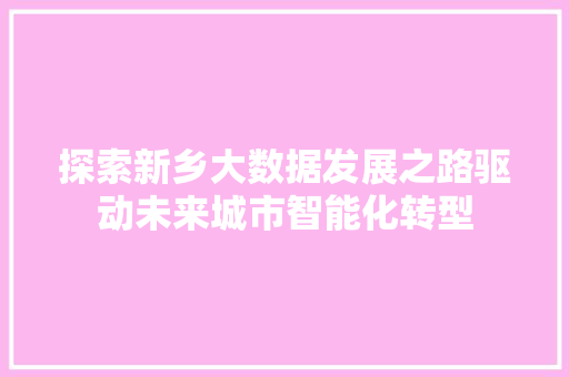 探索新乡大数据发展之路驱动未来城市智能化转型  第1张