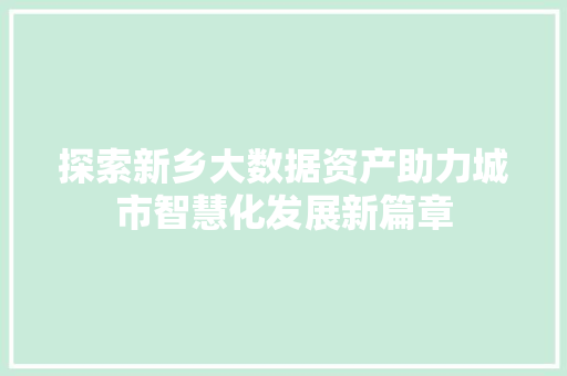 探索新乡大数据资产助力城市智慧化发展新篇章  第1张