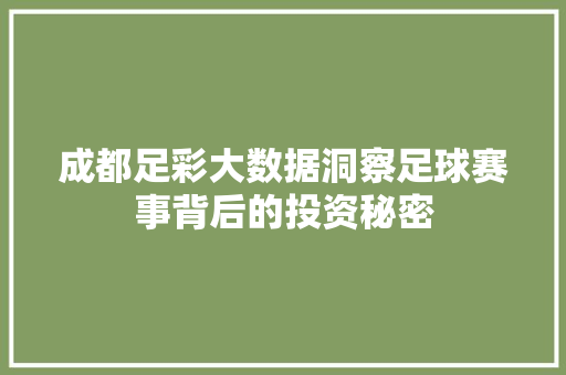 成都足彩大数据洞察足球赛事背后的投资秘密
