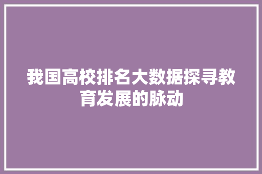 我国高校排名大数据探寻教育发展的脉动