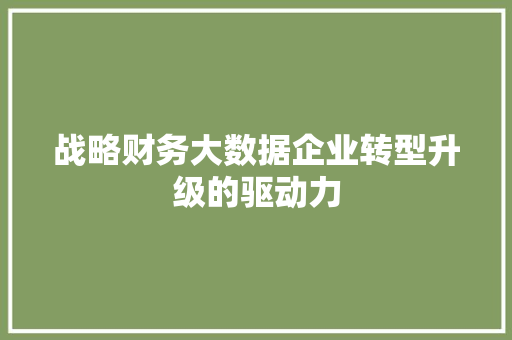 战略财务大数据企业转型升级的驱动力  第1张