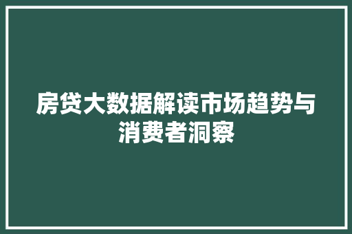 房贷大数据解读市场趋势与消费者洞察
