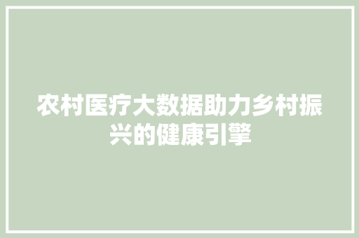 农村医疗大数据助力乡村振兴的健康引擎  第1张