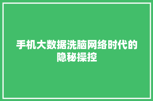 手机大数据洗脑网络时代的隐秘操控  第1张