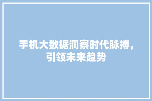 手机大数据洞察时代脉搏，引领未来趋势  第1张