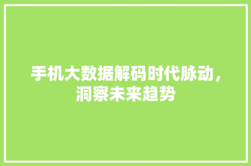 手机大数据解码时代脉动，洞察未来趋势  第1张