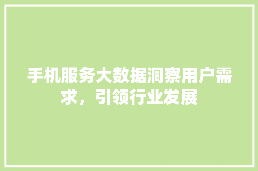 手机服务大数据洞察用户需求，引领行业发展  第1张