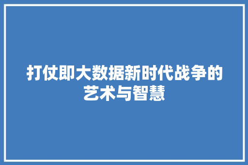 打仗即大数据新时代战争的艺术与智慧