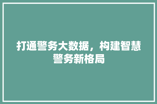 打通警务大数据，构建智慧警务新格局  第1张