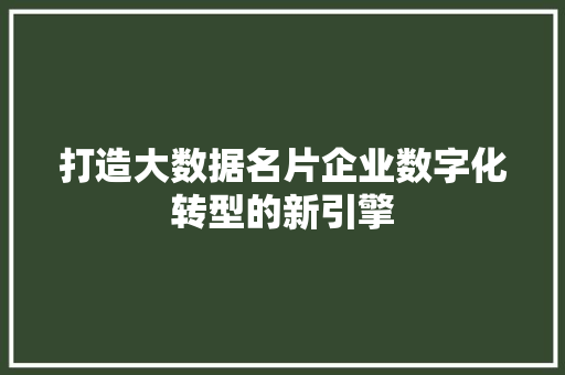 打造大数据名片企业数字化转型的新引擎  第1张