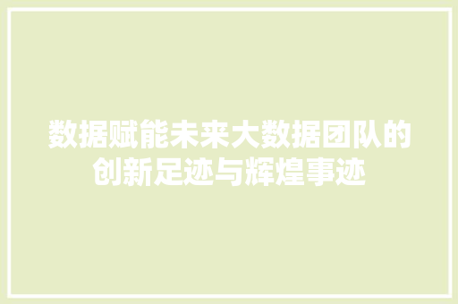 数据赋能未来大数据团队的创新足迹与辉煌事迹  第1张