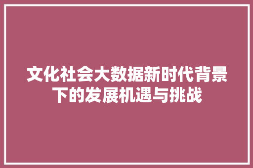 文化社会大数据新时代背景下的发展机遇与挑战  第1张