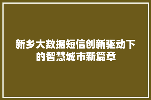 新乡大数据短信创新驱动下的智慧城市新篇章  第1张