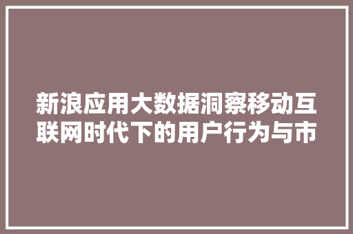 新浪应用大数据洞察移动互联网时代下的用户行为与市场趋势  第1张