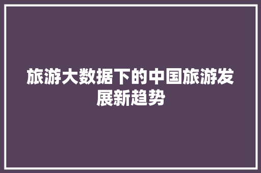 旅游大数据下的中国旅游发展新趋势  第1张