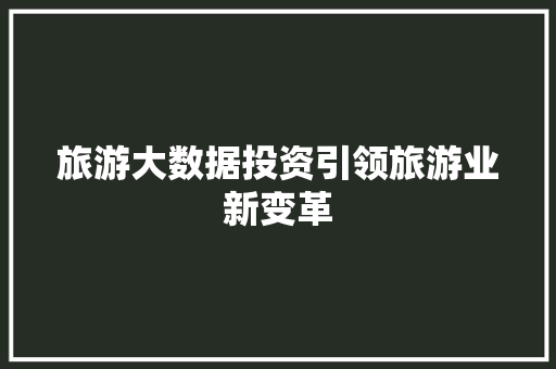 旅游大数据投资引领旅游业新变革  第1张