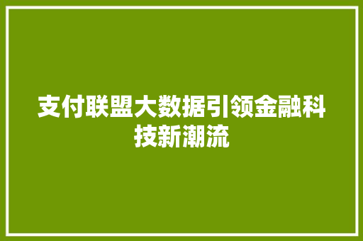 支付联盟大数据引领金融科技新潮流  第1张