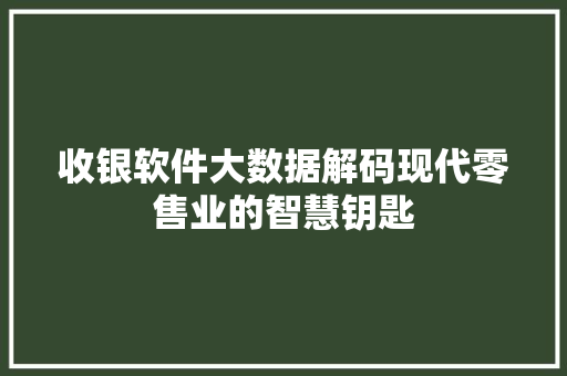 收银软件大数据解码现代零售业的智慧钥匙  第1张