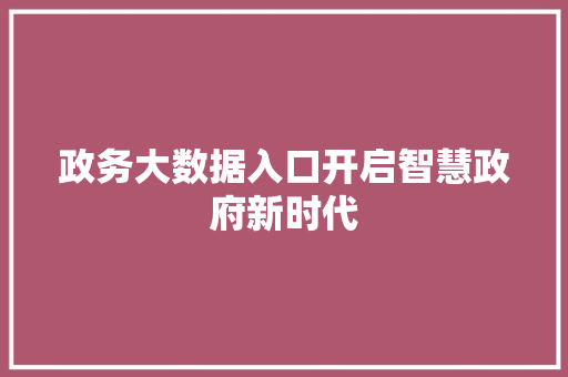 政务大数据入口开启智慧政府新时代  第1张