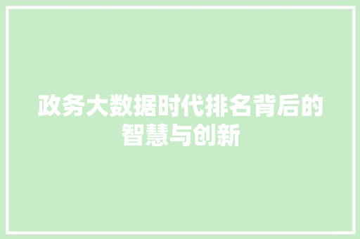 政务大数据时代排名背后的智慧与创新  第1张
