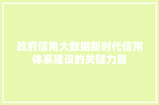 政府信用大数据新时代信用体系建设的关键力量  第1张