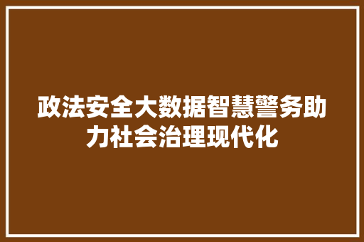 政法安全大数据智慧警务助力社会治理现代化