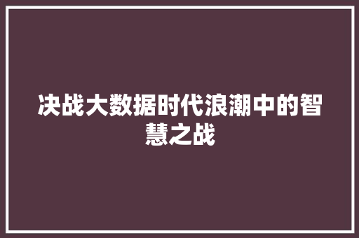 决战大数据时代浪潮中的智慧之战  第1张