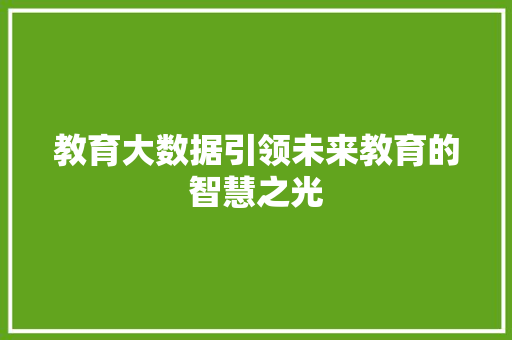 教育大数据引领未来教育的智慧之光  第1张