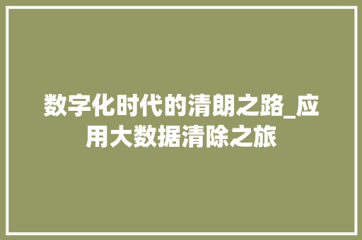 数字化时代的清朗之路_应用大数据清除之旅  第1张