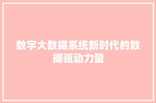 数字大数据系统新时代的数据驱动力量  第1张