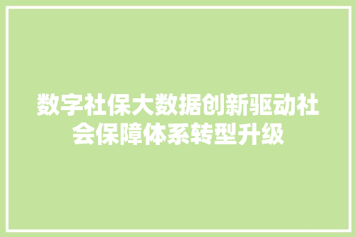 数字社保大数据创新驱动社会保障体系转型升级  第1张
