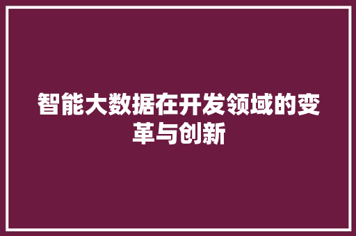 智能大数据在开发领域的变革与创新  第1张
