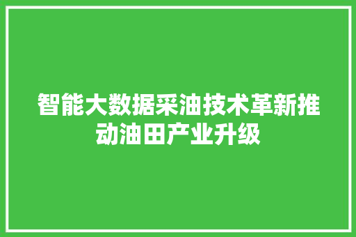 智能大数据采油技术革新推动油田产业升级