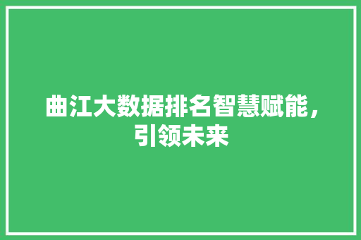 曲江大数据排名智慧赋能，引领未来