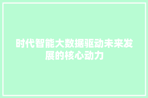 时代智能大数据驱动未来发展的核心动力  第1张