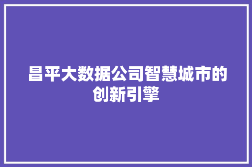昌平大数据公司智慧城市的创新引擎  第1张