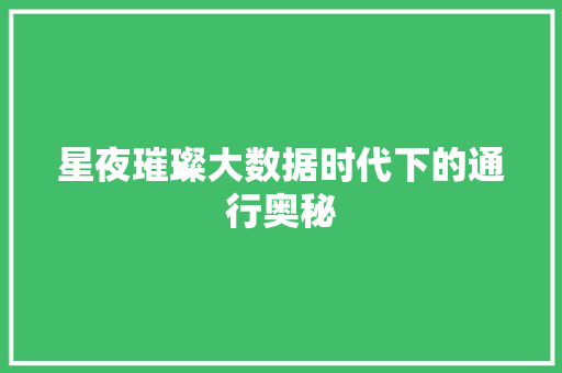 星夜璀璨大数据时代下的通行奥秘