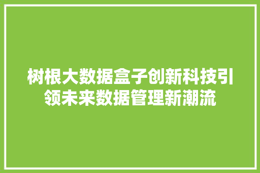 树根大数据盒子创新科技引领未来数据管理新潮流