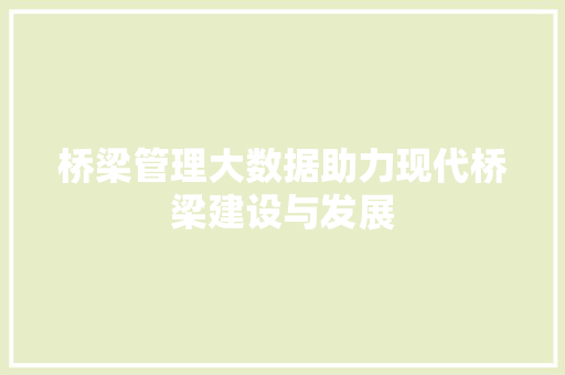 桥梁管理大数据助力现代桥梁建设与发展