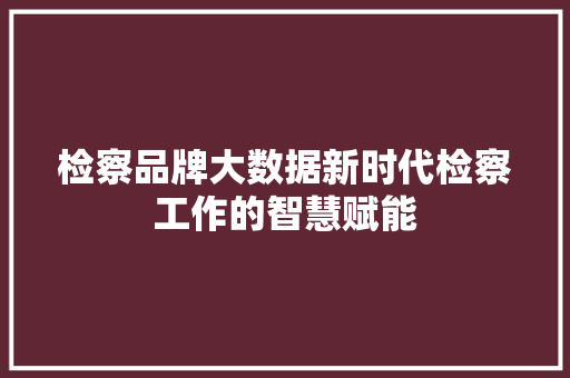 检察品牌大数据新时代检察工作的智慧赋能  第1张