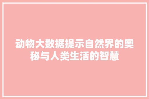 动物大数据提示自然界的奥秘与人类生活的智慧