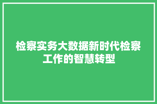 检察实务大数据新时代检察工作的智慧转型
