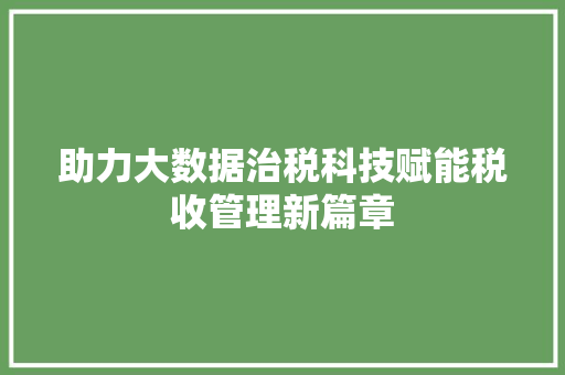 助力大数据治税科技赋能税收管理新篇章  第1张