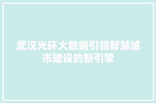 武汉光环大数据引领智慧城市建设的新引擎  第1张
