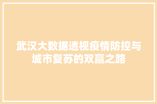 武汉大数据透视疫情防控与城市复苏的双赢之路  第1张