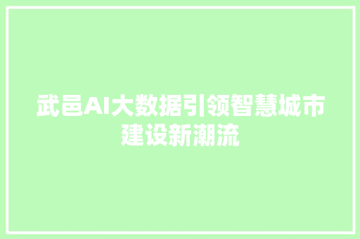 武邑AI大数据引领智慧城市建设新潮流