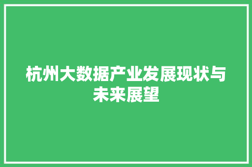 杭州大数据产业发展现状与未来展望  第1张